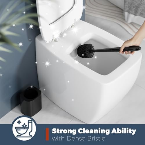 Holaloha Toilet Brush and Holder Set, Space Saving, 2 Pack, Black