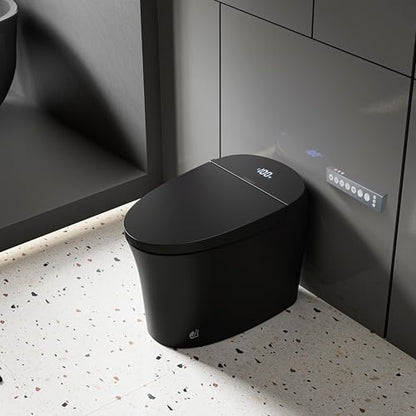 CANEST Black Smart Toilet, Tankless Bidet Toilet with Heated Seat, Foot Sensor Operation, Auto Open & Close, Dual Auto Flush, Warm Water, LED Display, Night Light, Wireless Remote Control (TC-200BG)