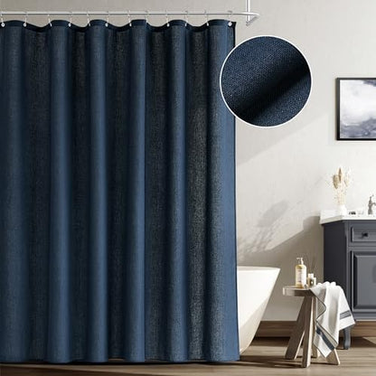Naturoom Linen Shower Curtain 72 Inch Long for Bathroom Navy Blue 1 Panel