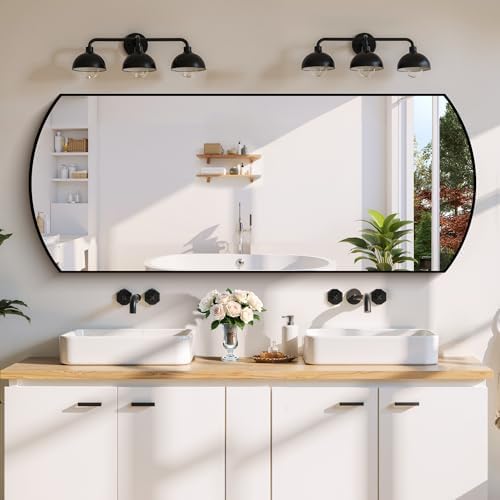 COFENY Bathroom Mirror, 24x60 Inch Black Oval Wall Mounted Mirror with Thin Metal Frame, Large Modern Bathroom Vanity Mirrors for Over Sink, Entryway, Living Room, Bedroom