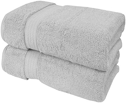GLAMBURG 700 GSM Premium Cotton 2-Pack Oversized Extra Large Bath Sheets - 100% Combed Cotton - 2 Bath Sheets 35x70 - Luxury Hotel & Spa Quality - Durable Ultra Soft Highly Absorbent - Light Grey