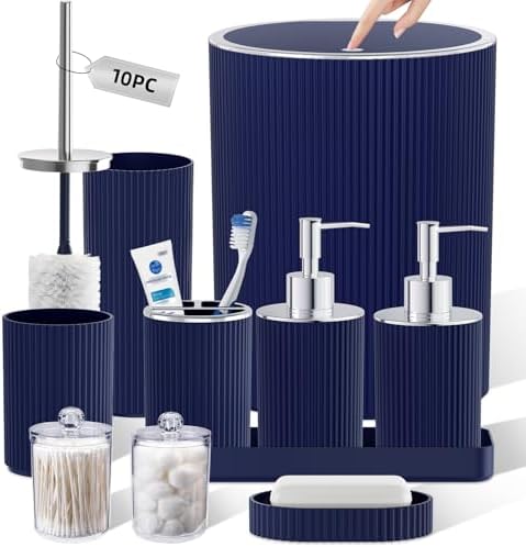 Navy Blue Bathroom Accessories Set, 10PC Bathroom Set