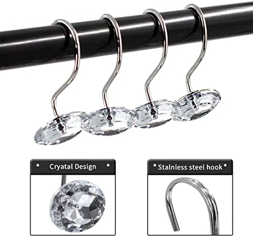 Crystal Diamond Round Shower Curtain Hooks Rings for Bathroom,Clear,12PCS
