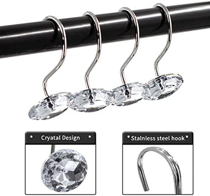 Crystal Diamond Round Shower Curtain Hooks Rings for Bathroom,Clear,12PCS
