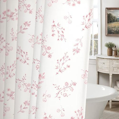 Pink Floral Farmhouse Vintage Cotton Shower Curtain French Country 72Wx72H
