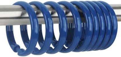 Navy Blue Shower Curtain Hooks - 12 Pcs Circular Plastic Shower Curtain Rings for Bathroom - O Shaped Dark Blue Shower Hooks Rings for Shower Curtain Rod