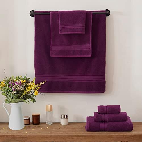 COZYART Luxury Bath Towel Set 3 PCS, Purple 100% Turkish Cotton 650 GSM