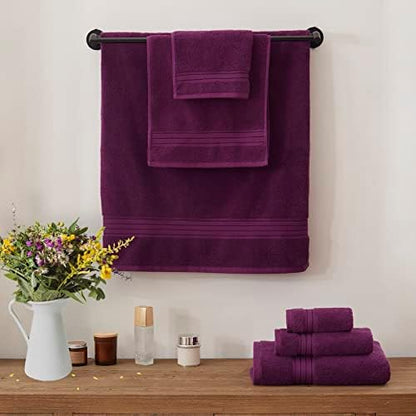 COZYART Luxury Bath Towel Set 3 PCS, Purple 100% Turkish Cotton 650 GSM
