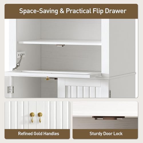 RALGEND 66" Tall Bathroom Cabinet Set of 2, Freestanding Cabinet with Doors & Shelves,Arched Cabinets for Bathroom, Living Room, Kitchen, Laundry, White