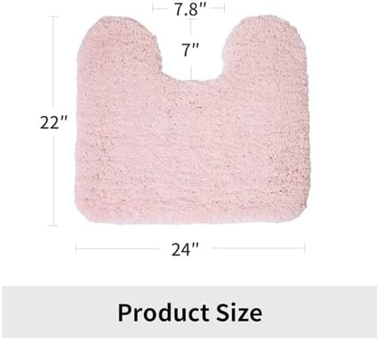 Disolla Toilet Mat 22x24 Pink - Non Slip Fluffy U-Shaped Contour Rug, Ultra-Soft Plush Toilet Floor Mat, Absorbent & Machine Washable