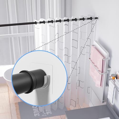 12 Pack Heavy Duty Shower Rod Holders No Drilling, Adhesive Curtain Rod Brackets for Wall, Tension Rod Holder Supports 30 lbs, Waterproof for Tile Marble, Home Rental RV (Rod Not Included)