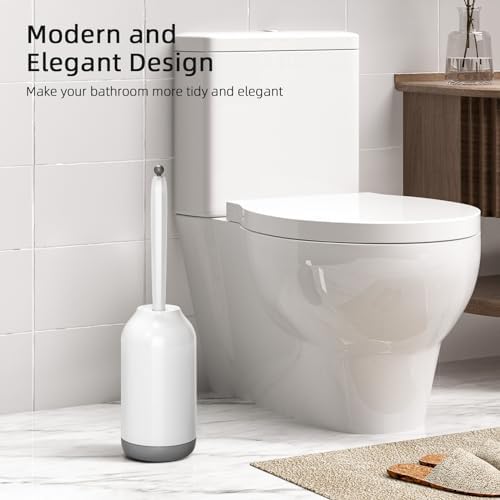 HAMITOR Toilet Bowl Brush Holder Set: Curved Bristle for Deep Cleaning