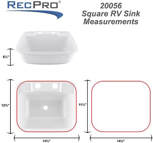 RecPro Rectangle RV Bathroom Sink | Single Bowl Lavatory Sink | Camper Basin | Plastic (White)