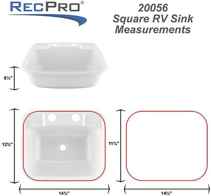 RecPro Rectangle RV Bathroom Sink | Single Bowl Lavatory Sink | Camper Basin | Plastic (White)
