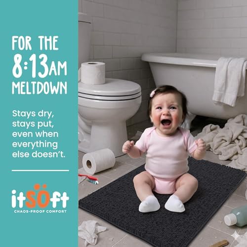 Small Chenille Bath Mats 22"x14", Plush Absorbent Bath Mats Quick Dry, Soft & Machine Washable, Non Slip Carpet for Bathroom, Thick Bathroom Rugs, Shower Restroom Rug Mat, Alfombras De Bano, Bathrugs