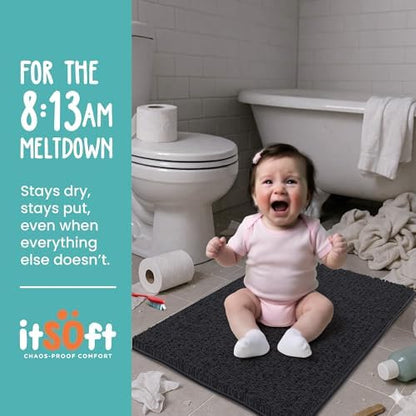 Small Chenille Bath Mats 22"x14", Plush Absorbent Bath Mats Quick Dry, Soft & Machine Washable, Non Slip Carpet for Bathroom, Thick Bathroom Rugs, Shower Restroom Rug Mat, Alfombras De Bano, Bathrugs