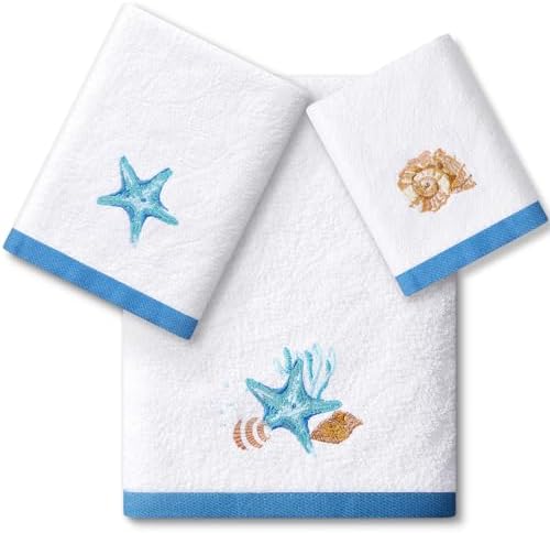 Peryiter 3 Pack Coastal Seashell Decorative Bath Towel Set