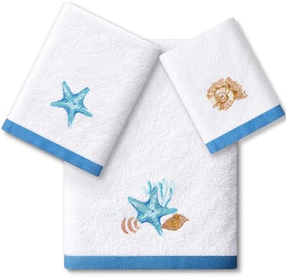 Peryiter 3 Pack Coastal Seashell Decorative Bath Towel Set