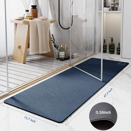 RUERYA Navy Long Bathroom Rugs Large Stone Bath Mats for Bathroom,15.7"x47"