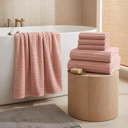 6 Piece Bath Towel Set, 30"x60" Microfiber Towels, Pink