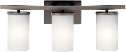 Kichler Crosby 23" Vanity Light in Chrome, 3-Light Contemporary Bathroom Light with Satin Etched Cased Opal Glass, (23" L x 8.75" H), 45497CH
