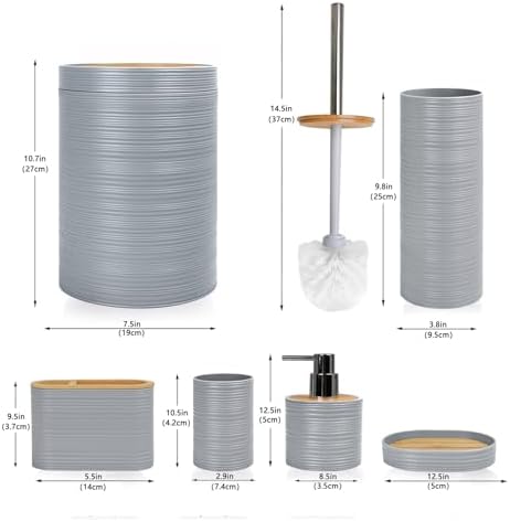 CERBIOR Bamboo Bathroom Accessories Set 6 Piece Spiral Bath Ensemble,Grey