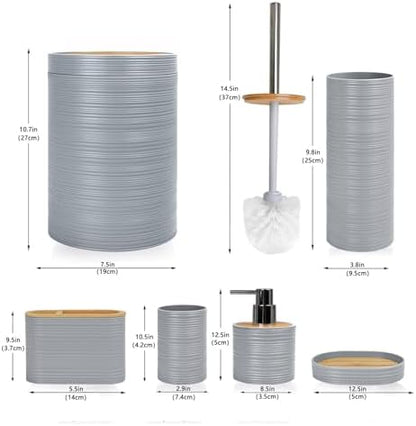 CERBIOR Bamboo Bathroom Accessories Set 6 Piece Spiral Bath Ensemble,Grey