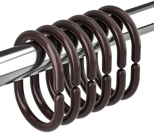 Amazer Plastic Shower Curtain Rings, 24 Pcs Brown Shower Curtain Rings, Shower Curtain Hooks Rings, Plastic Shower Curtain Hooks for Bathroom Shower Rod, Shower Rings Loops for Shower Curtain