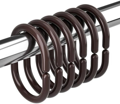 Amazer Plastic Shower Curtain Rings, 24 Pcs Brown Shower Curtain Rings, Shower Curtain Hooks Rings, Plastic Shower Curtain Hooks for Bathroom Shower Rod, Shower Rings Loops for Shower Curtain