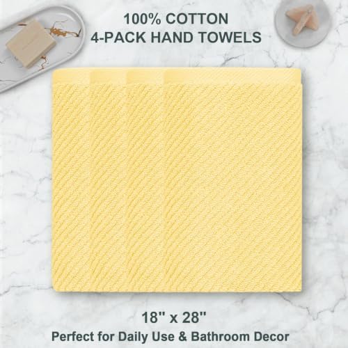 VOOVA & MOVAS Bathroom Hand Towels 4PC, 100% Cotton, 18x28 in, Yellow