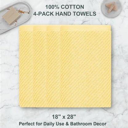 VOOVA & MOVAS Bathroom Hand Towels 4PC, 100% Cotton, 18x28 in, Yellow