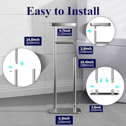 Kitsure Metal Toilet Paper Holder Free Standing, Medium, Chrome Silver