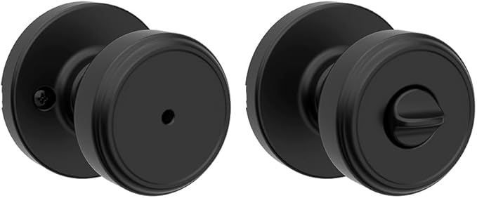 Kwikset Maven Interior Privacy Door Knob with Lock, Round Door Handle for Bathroom and Bedroom, Matte Black Keyless Turn Lock Doorknob, with Microban Protection