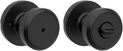 Kwikset Maven Interior Privacy Door Knob with Lock, Round Door Handle for Bathroom and Bedroom, Matte Black Keyless Turn Lock Doorknob, with Microban Protection