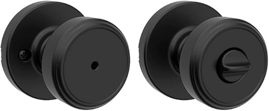 Kwikset Maven Interior Privacy Door Knob with Lock, Round Door Handle for Bathroom and Bedroom, Matte Black Keyless Turn Lock Doorknob, with Microban Protection