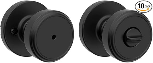 Kwikset Maven Interior Privacy Door Knob with Lock, Round Door Handle for Bathroom and Bedroom, Matte Black Keyless Turn Lock Doorknob, with Microban Protection (Pack of 10)