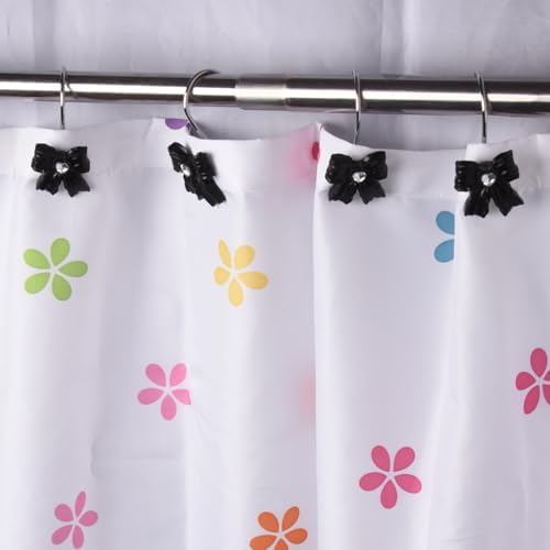 12PCS Shower Curtain Hooks Rings,Black Bow Decorative Shower Curtain Hooks