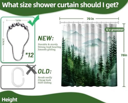 Dark Green and White Extra Long Shower Curtain, Tall 72X78 in, Forest