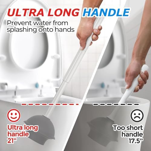 FORASTO 2Pack 2 in 1 Toilet Plunger and Brush Set,Extended Handle Plunger,Toilet Bowl Brush Plunger Set,Bathroom Cleaning Tools,Cleaning Brush,Toilet Brush Plunger Combo,Cream Grey（21inch）