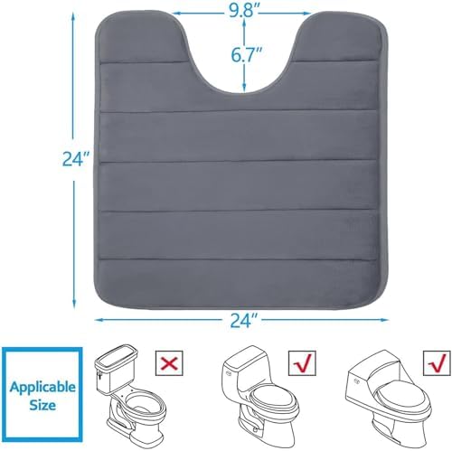 Buganda Memory Foam U-Shaped Toilet Rugs 24 x 24, Absorbent Bathroom mat
