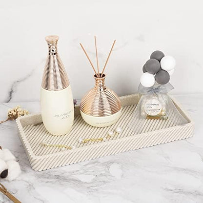 Beige Bathroom Accessories Set 4 Pcs - Toothbrush Holder,Lotion Soap Dispenser,Qtip Holder Dispenser,Vanity Tray for Countertop Vanity Organizer,Bathroom Accessory Set