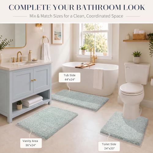 Yimobra Luxury Bathroom Rugs, Fluffy Bath Mats, Non Slip, Water Absorbent Microfiber, Machine Washable, Plush Carpet Shower Rugs, Thick Matts for Bathroom Floor/Tub, 44"x 24", Sky Light Blue and White