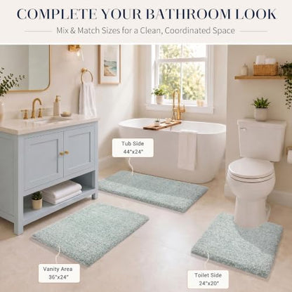 Yimobra Bathroom Rugs Non Slip Washable 36X24, Ultra Soft and Water Absorbent Bath Mats, Plush Fluffy Shower Mat Outside, Luxury Microfiber Thick Matts for Bathroom Floor/Tub, Sky Light Blue and White