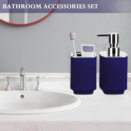 Navy Blue Bathroom Accessories, Soap Dispenser and Toothbrush Holder Set