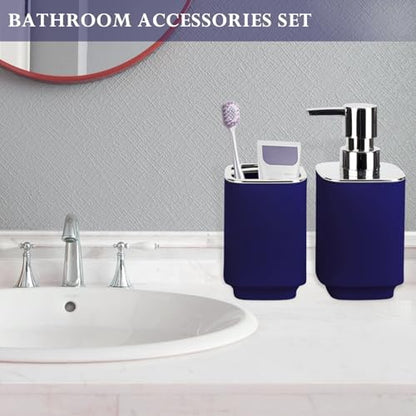 Navy Blue Bathroom Accessories, Soap Dispenser and Toothbrush Holder Set