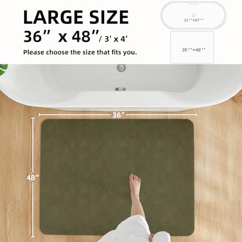 TYUU Thin Bath Mat, Large Bathroom Rugs Non Slip Washable, 36x48 Sage Green