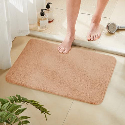 TECHMILLY Fluffy Bathroom Rug Mat 32x20, Absorbent Thick Non Slip Microfiber Mats, Quick Dry Machine Washable Bath Rug for Bathroom Floor, Bathtub and Shower, Beige