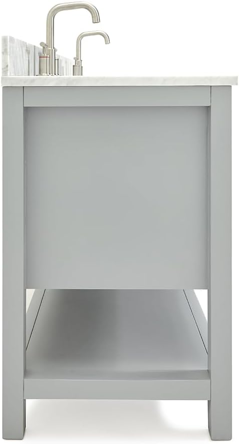ARIEL Bayhill 72-inch Bathroom Vanity with Sink,Solid Wood, 0.75-inch Italian Carrara Marble Countertop, Double Rectangular Porcelain Sink, 2 Soft Closing Doors, 3 Dovetail Drawers, Grey