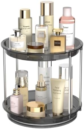 Rotating Makeup Organizer, Perfume Skincare Holder, 2 Tier 9 Inch, Gray