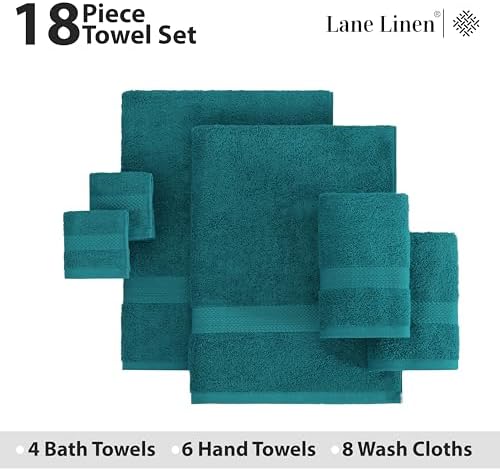 LANE LINEN Bath Towel Set 100% Cotton 18 Piece Soft Absorbent - Sea Port